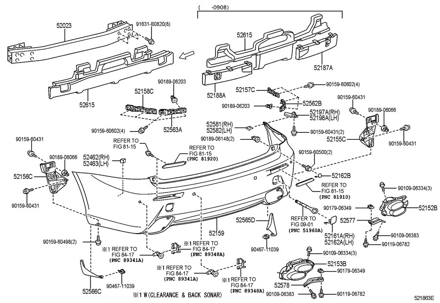 LEXUS REAR BUMPER & BUMPER STAY